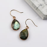 Gold Plated Teardrop Natural Labradorite Faceted Dangle Earrings Healing Jewelry G2084-2