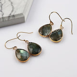 Gold Plated Teardrop Natural Labradorite Faceted Dangle Earrings Healing Jewelry G2084-2