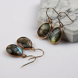 Gold Plated Oval Natural Labradorite Faceted Dangle Earrings Healing Jewelry G2084-5