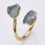 Gold Plated Double Raw Gemstone Birthstones Adjustable Wrap Ring Healing Jewelry For Women G2102