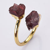 Gold Plated Double Raw Gemstone Birthstones Adjustable Wrap Ring Healing Jewelry For Women G2102