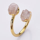 Gold Plated Double Raw Gemstone Birthstones Adjustable Wrap Ring Healing Jewelry For Women G2102