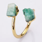 Gold Plated Double Raw Gemstone Birthstones Adjustable Wrap Ring Healing Jewelry For Women G2102