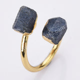 Gold Plated Double Raw Gemstone Birthstones Adjustable Wrap Ring Healing Jewelry For Women G2102