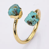 Gold Plated Double Raw Gemstone Birthstones Adjustable Wrap Ring Healing Jewelry For Women G2102