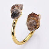 Gold Plated Double Raw Gemstone Birthstones Adjustable Wrap Ring Healing Jewelry For Women G2102