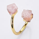 Gold Plated Double Raw Gemstone Birthstones Adjustable Wrap Ring Healing Jewelry For Women G2102