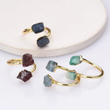 Gold Plated Double Raw Gemstone Birthstones Adjustable Wrap Ring Healing Jewelry For Women G2102