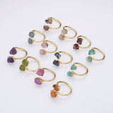 Gold Plated Double Raw Gemstone Birthstones Adjustable Wrap Ring Healing Jewelry For Women G2102