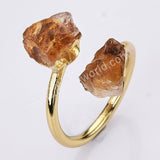 Gold Plated Double Raw Gemstone Birthstones Adjustable Wrap Ring Healing Jewelry For Women G2102