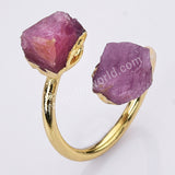 Gold Plated Double Raw Gemstone Birthstones Adjustable Wrap Ring Healing Jewelry For Women G2102