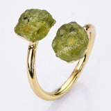 Gold Plated Double Raw Gemstone Birthstones Adjustable Wrap Ring Healing Jewelry For Women G2102