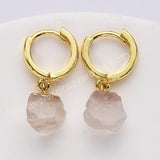 Gold Plated Raw Gemstone Small Hoop Dangle Earrings Birthstone Jewelry For Women G2103