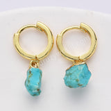 Gold Plated Raw Gemstone Small Hoop Dangle Earrings Birthstone Jewelry For Women G2103