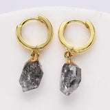 Gold Plated Raw Gemstone Small Hoop Dangle Earrings Birthstone Jewelry For Women G2103