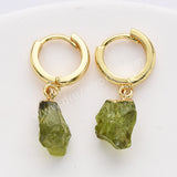 Gold Plated Raw Gemstone Small Hoop Dangle Earrings Birthstone Jewelry For Women G2103