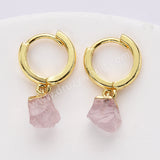 Gold Plated Raw Gemstone Small Hoop Dangle Earrings Birthstone Jewelry For Women G2103