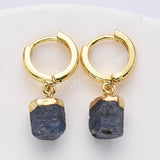 Gold Plated Raw Gemstone Small Hoop Dangle Earrings Birthstone Jewelry For Women G2103