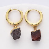 Gold Plated Raw Gemstone Small Hoop Dangle Earrings Birthstone Jewelry For Women G2103