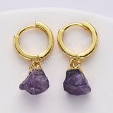 Gold Plated Raw Gemstone Small Hoop Dangle Earrings Birthstone Jewelry For Women G2103