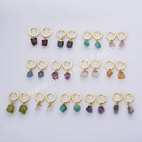 Gold Plated Raw Gemstone Small Hoop Dangle Earrings Birthstone Jewelry For Women G2103