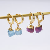 Gold Plated Raw Gemstone Small Hoop Dangle Earrings Birthstone Jewelry For Women G2103