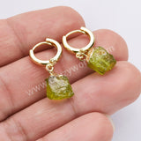 Gold Plated Raw Gemstone Small Hoop Dangle Earrings Birthstone Jewelry For Women G2103