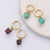 Gold Plated Raw Gemstone Small Hoop Dangle Earrings Birthstone Jewelry For Women G2103