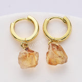 Gold Plated Raw Gemstone Small Hoop Dangle Earrings Birthstone Jewelry For Women G2103