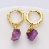 Gold Plated Raw Gemstone Small Hoop Dangle Earrings Birthstone Jewelry For Women G2103