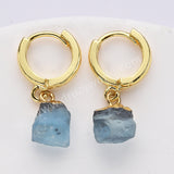 Gold Plated Raw Gemstone Small Hoop Dangle Earrings Birthstone Jewelry For Women G2103