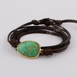 Gold Plated Natural Australia Jade Faceted Layer Wrap Bracelet, Handmade Boho Jewelry HD0028