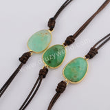 Gold Plated Natural Australia Jade Faceted Layer Wrap Bracelet, Handmade Boho Jewelry HD0028