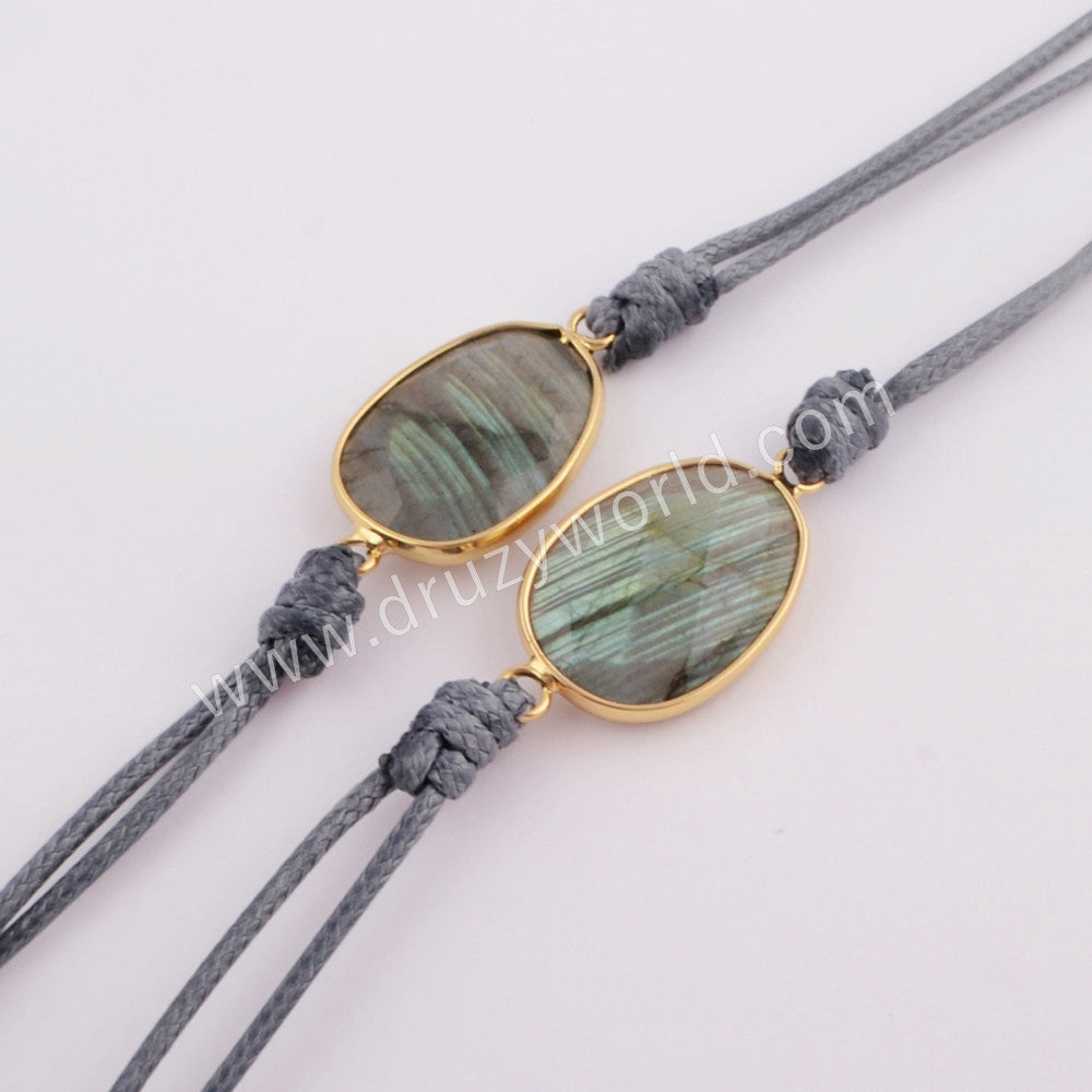 Gold Plated Natural Labradorite Faceted Layer Wrap Bracelet, Handmade Boho Jewelry HD0029