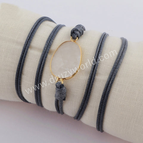 Gold Plated Natural White Quartz Faceted Layer Wrap Bracelet, Handmade Boho Jewelry HD0030