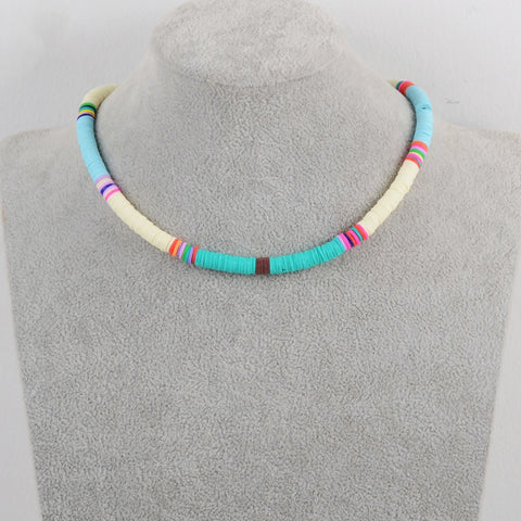 13" Bohemian Rainbow 6mm Heishi Bead Choker Necklace, Handmade Boho Jewelry HD0089