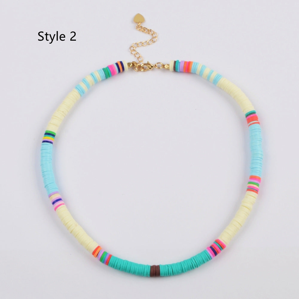 13" Bohemian Rainbow 6mm Heishi Bead Choker Necklace, Handmade Boho Jewelry HD0089