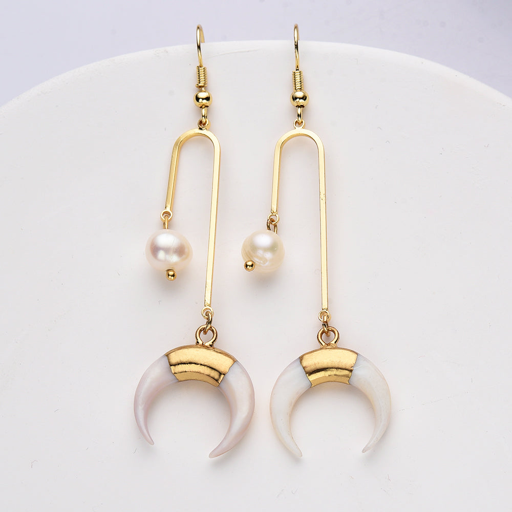 Abalone Shell Natural Pearl Earrings Fashion Gold Earrings Gold Plated HD0199
