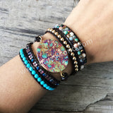 Natural Purple Sea Sediment Jasper Leather Wrap Bracelet, 5-Layer, Multi Stone Beads, Handmade Boho Jewelry HD0259