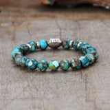 8mm Natural Copper Turquoise Silver Lion Beads Stretch Bracelet HD0303