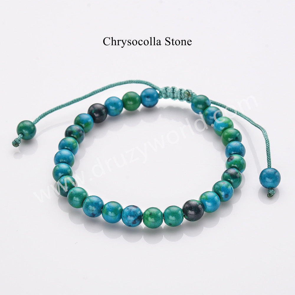 6mm blue stone beaded bracelet