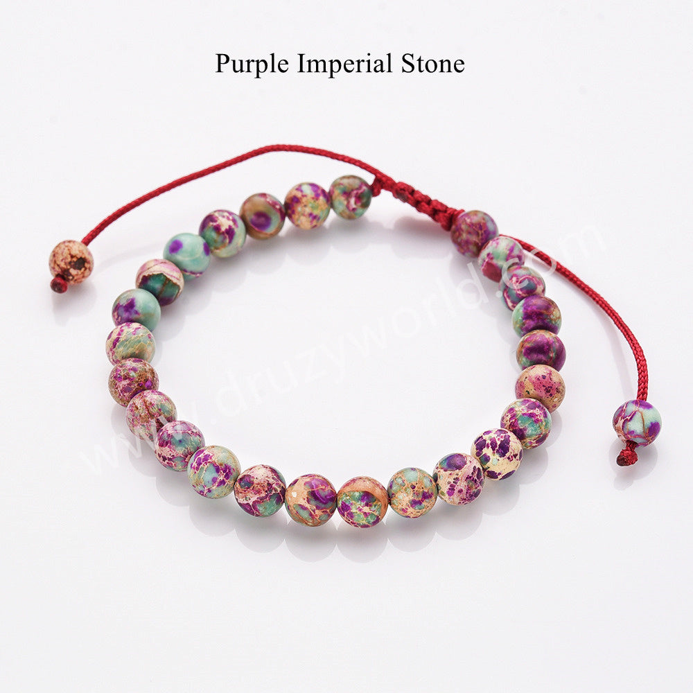 6mm purple sea sediment jasper beaded bracelet