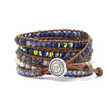 Blue Fire Agate Larvikite Gemstone Beads Watch Strap, 5-Layers Leather Wrap Bracelet, iwatch Bands, Bracelet for Apple Watch HD0419