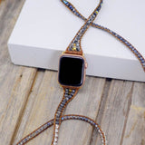 Blue Fire Agate Larvikite Gemstone Beads Watch Strap, 5-Layers Leather Wrap Bracelet, iwatch Bands, Bracelet for Apple Watch HD0419