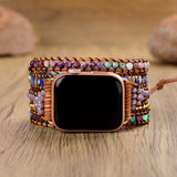 Purple Imperial Jasper Titanium Beads Watch Strap, 5-Layers Leather Wrap Bracelet, iwatch Bands, Bracelet for Apple Watch HD0421