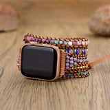 Purple Imperial Jasper Titanium Beads Watch Strap, 5-Layers Leather Wrap Bracelet, iwatch Bands, Bracelet for Apple Watch HD0421