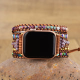 Purple Imperial Jasper Titanium Beads Watch Strap, 5-Layers Leather Wrap Bracelet, iwatch Bands, Bracelet for Apple Watch HD0421