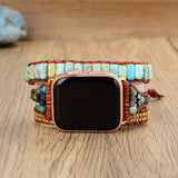 Light Imperial Jasper Natural Stone Beads Watch Strap, 3-Layers Leather Wrap Bracelet, iwatch Bands, Bracelet for Apple Watch HD0422-1