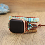 Light Imperial Jasper Natural Stone Beads Watch Strap, 3-Layers Leather Wrap Bracelet, iwatch Bands, Bracelet for Apple Watch HD0422-1