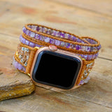 Amethyst Natural Stone Beads Watch Strap, 5-Layers Leather Wrap Bracelet, iwatch Bands, Bracelet for Apple Watch HD0424